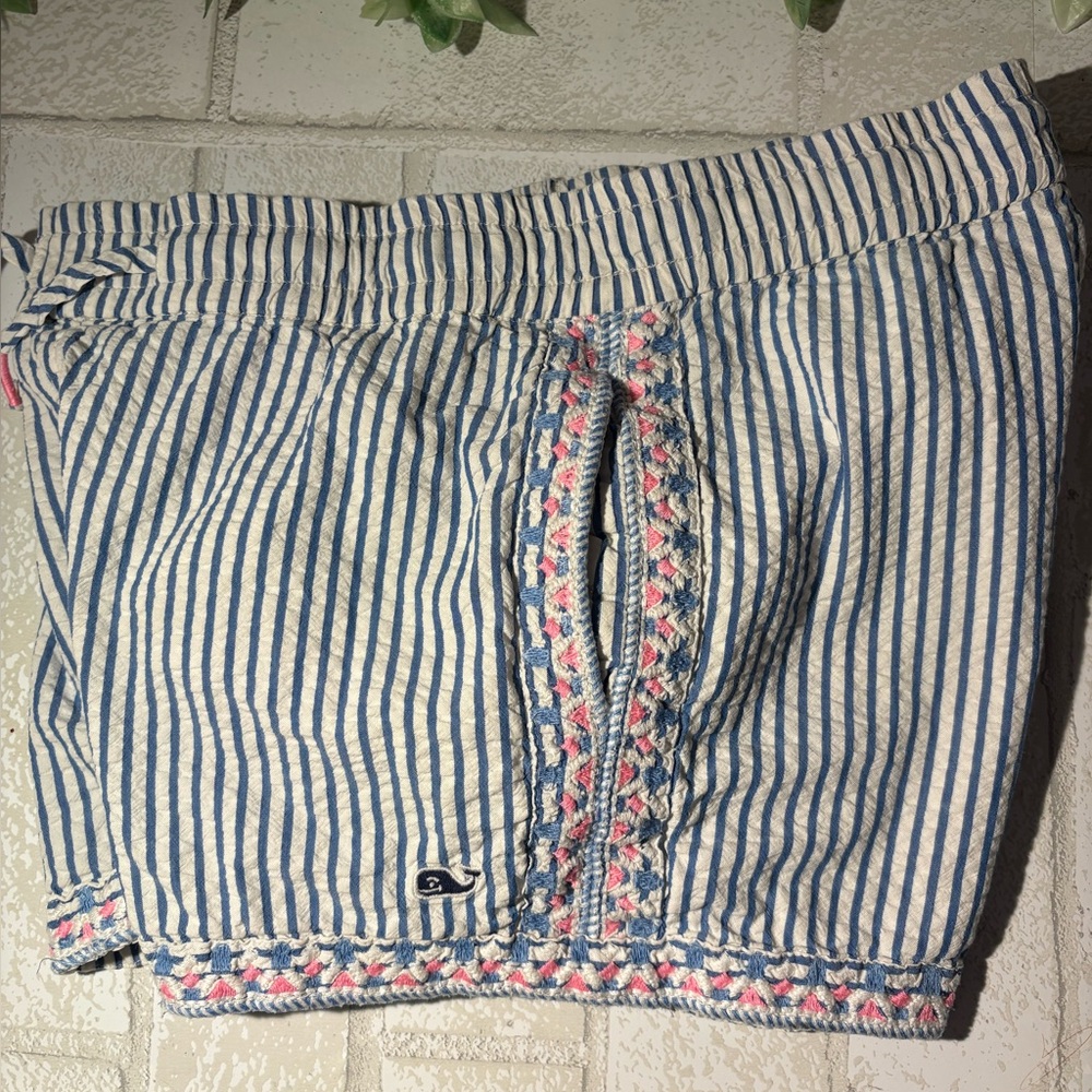 Vineyard Vines girls shorts elastic seersucker Striped Shorts with Trim 10/12